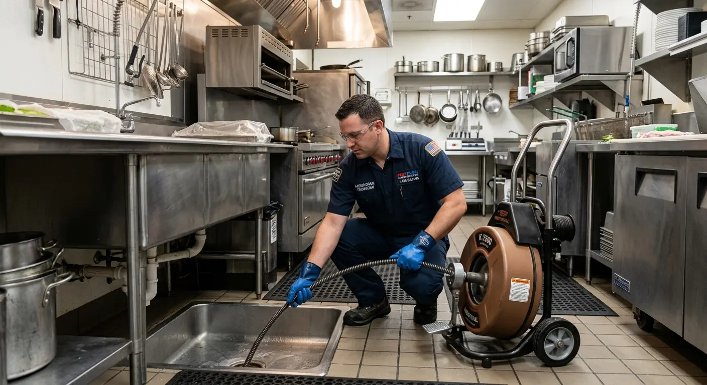 Commercial drain cleaning service in a restaurant kitchen in Hazleton